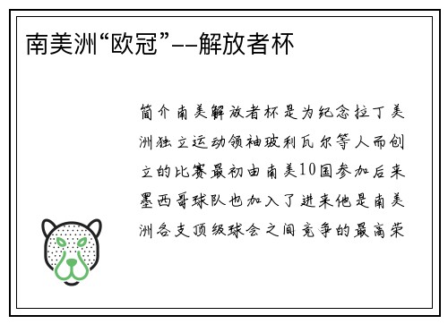 南美洲“欧冠”--解放者杯